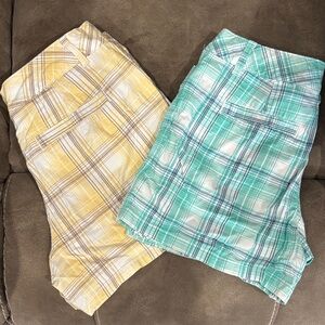 St. John's Bay Yellow and Teal Plaid Women Shorts